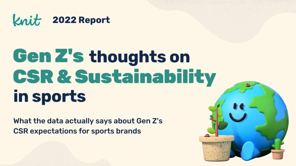 Report cover with a sustainable earth icon smiling. caption reads "Gen Z's thoughts on CSR & Sustainability in sports"