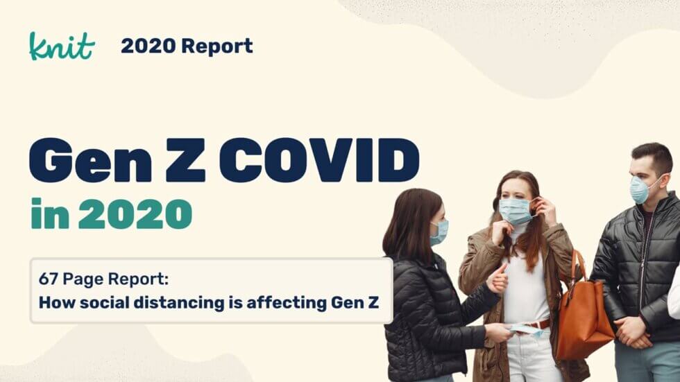 Gen Z Covid report with 3 Young Adults wearing facemasks and social distancing