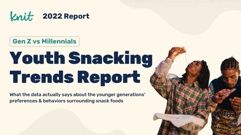 2022 Report cover image, Titled "Youth Snacking Trends Report" with two guys eating pizza and popcorn
