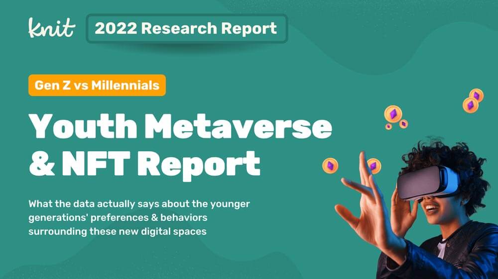 2022 Research Report cover titled "Youth Metaverse & NFT Report" with a lady with a VR headset